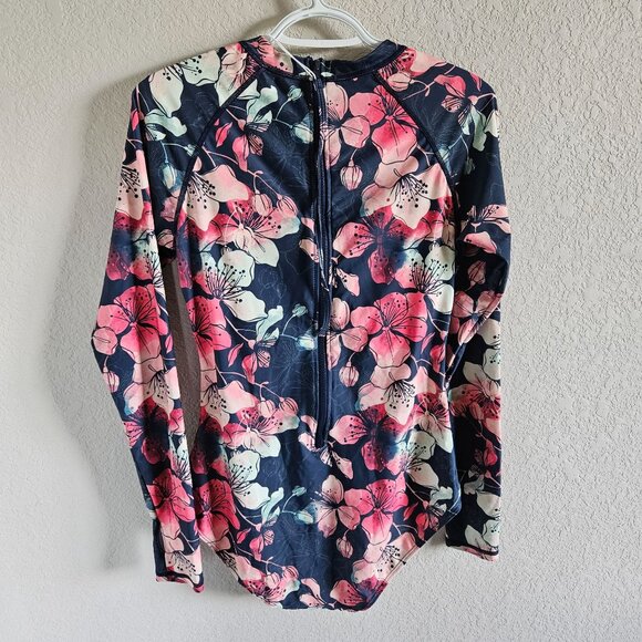 AXESEA Woman Size 12 Rash-Guard Swim Suit UPF 50+ Floral NWT Back Zip Surfer Sea - Picture 2 of 11
